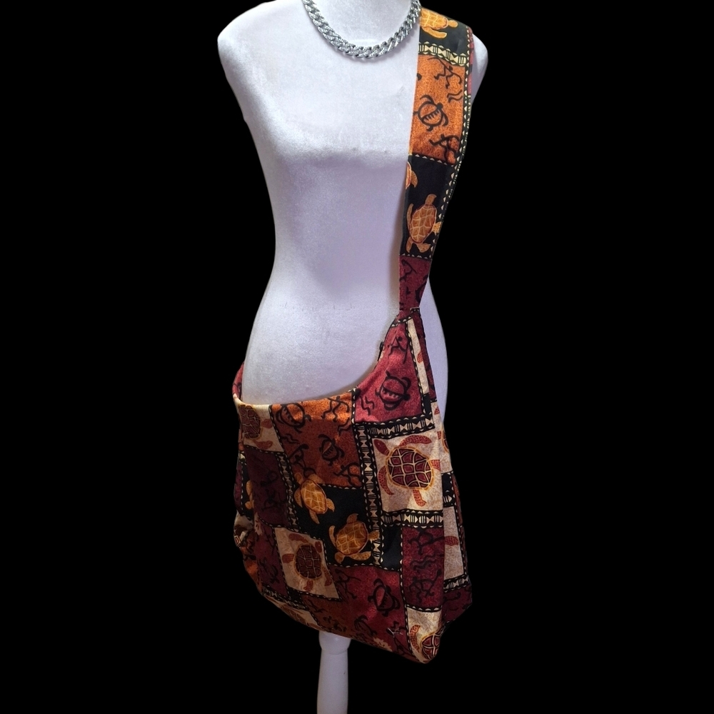 Hobo-style Sea Turtle Fabric Brown Large Crossbody Shoulder Bag  Made In Hawaii - Picture 16 of 16
